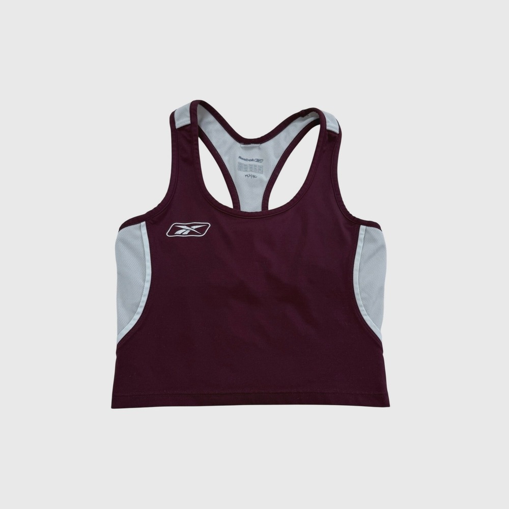 Reebok Tank Top Womens XS Maroon White Racerback Mesh Panel Athletic Crop